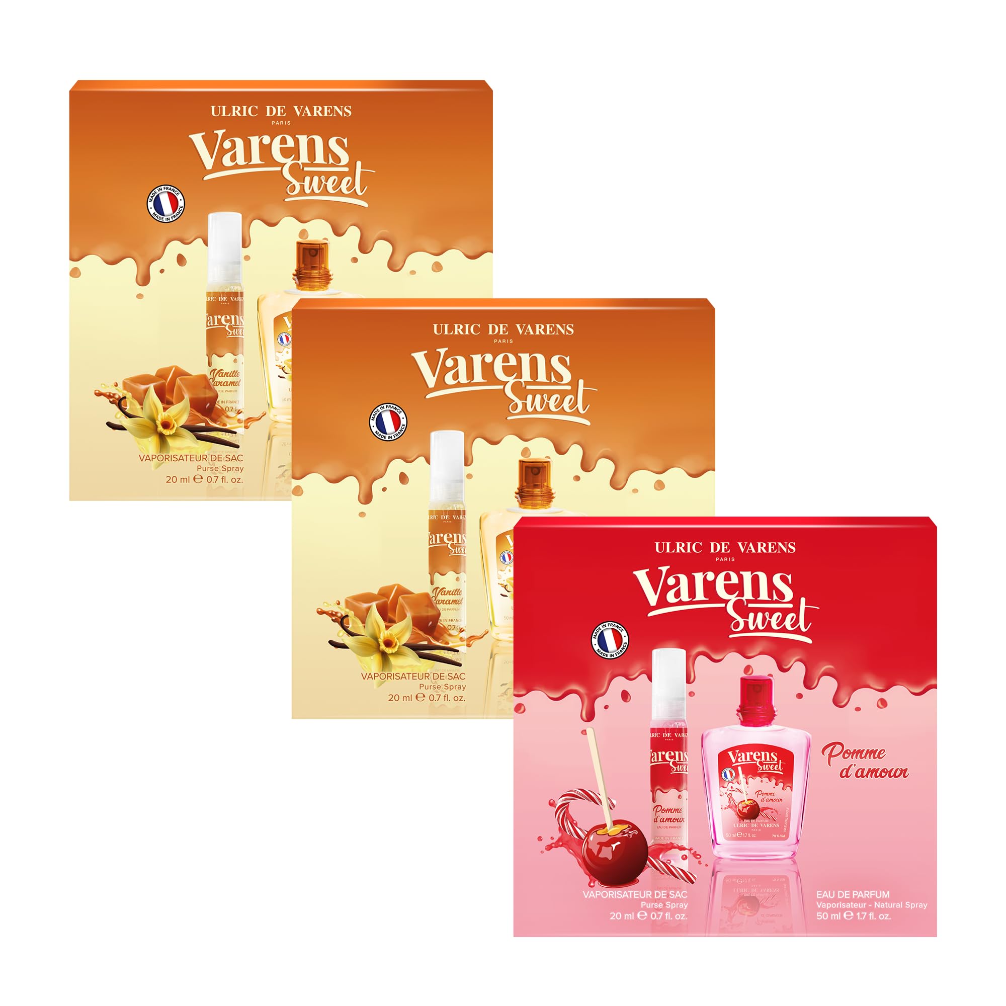 ULRIC DE VARENS Parfum Femme Set 3 Coffrets - 50ml EDP + 20ml Vapo Spray Sweet Pomme d'Amour Vanille Caramel