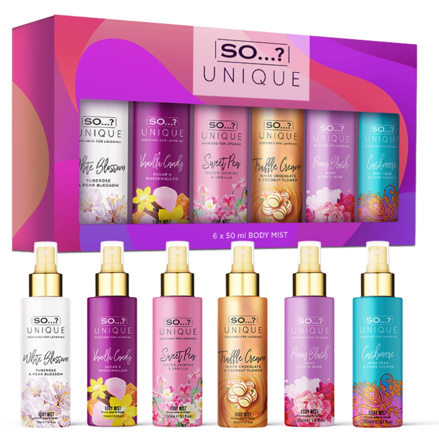 Parfum Unique Grande Mini Mist Coffret Cadeau Brume Corporelle Parfumée Pour Femme (6x50ml)